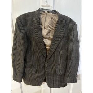 Vintage Bill Blass Dark Gray Houndstooth Sport Coat Blazer Jacket Men's 46R